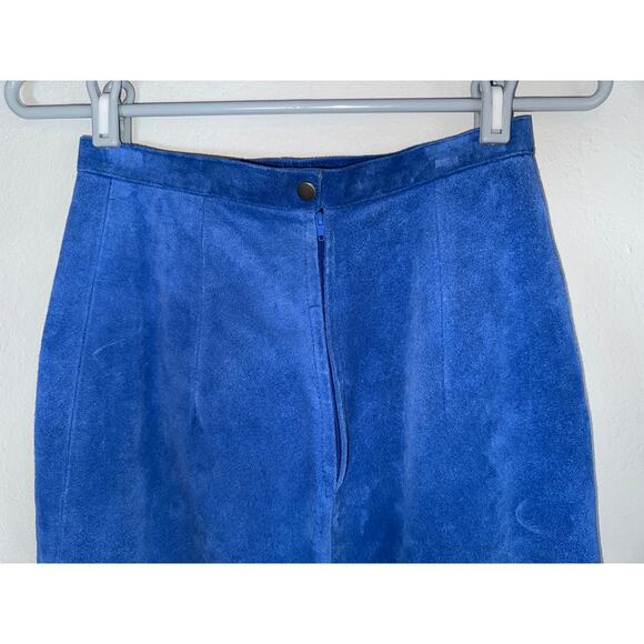 Vintage 80s Bright Electric Blue Retro Leather Mini Skirt Womens Small Glam Rock - Picture 5 of 8